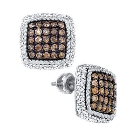 10kt White Gold Womens Round Cognac-brown Colored Diamond Square Rope Frame Earrings 1-1/4 Cttw 81643 - shirin-diamonds