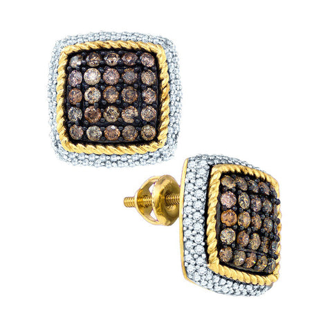 10kt Yellow Gold Womens Round Cognac-brown Colored Diamond Square Rope Frame Earrings 1-1/4 Cttw 81644 - shirin-diamonds