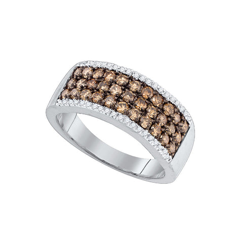 14kt White Gold Womens Round Cognac-brown Colored Diamond Band Ring 1.00 Cttw 81645 - shirin-diamonds