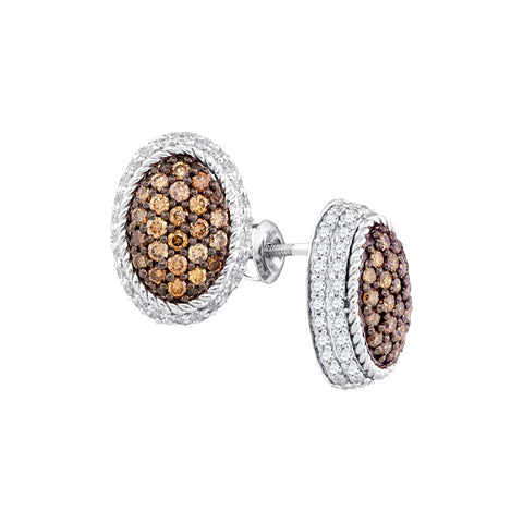 10kt White Gold Womens Round Cognac-brown Colored Diamond Oval Rope Frame Cluster Earrings 2-1/2 Cttw 81688 - shirin-diamonds