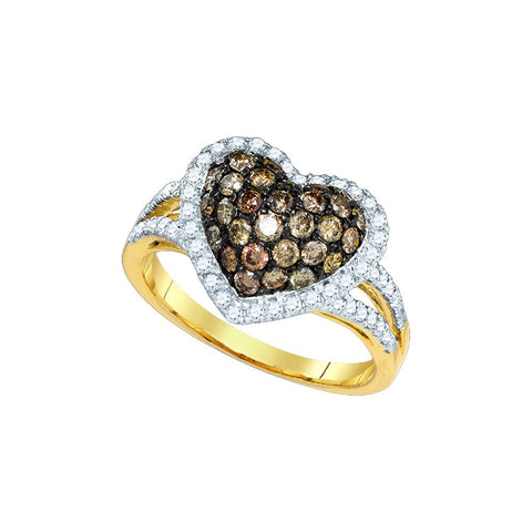 10kt Yellow Gold Womens Round Cognac-brown Colored Diamond Heart Love Ring 1-3/8 Cttw 81695 - shirin-diamonds