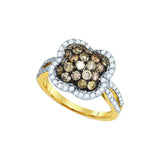 10kt Yellow Gold Womens Round Cognac-brown Colored Diamond Quatrefoil Cluster Ring 1-1/2 Cttw 81697 - shirin-diamonds