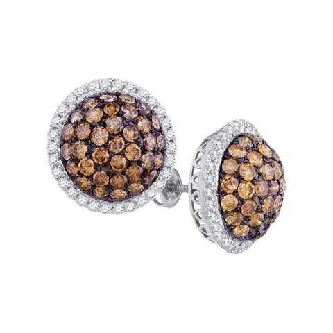 10kt White Gold Womens Round Cognac-brown Colored Diamond Domed Cluster Earrings 2-7/8 Cttw 81703 - shirin-diamonds