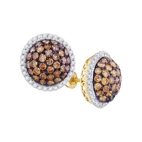 10kt Yellow Gold Womens Round Cognac-brown Colored Diamond Domed Cluster Earrings 2-7/8 Cttw 81704 - shirin-diamonds