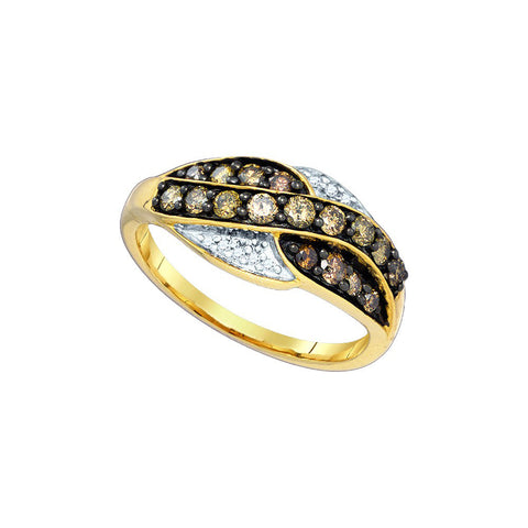 10kt Yellow Gold Womens Round Cognac-brown Colored Diamond Band Ring 1/2 Cttw 81817 - shirin-diamonds