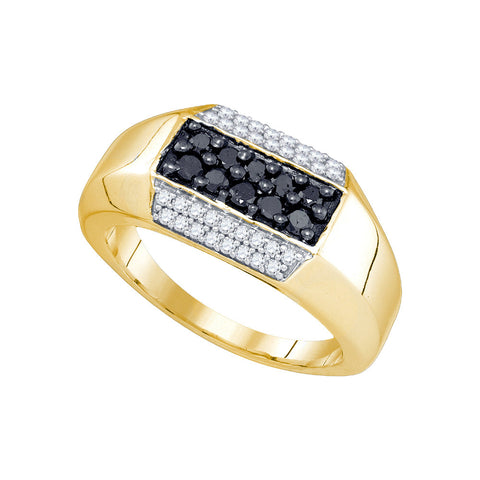 10kt Yellow Gold Mens Round Black Colored Diamond Cluster Band Ring 3/4 Cttw 81826 - shirin-diamonds