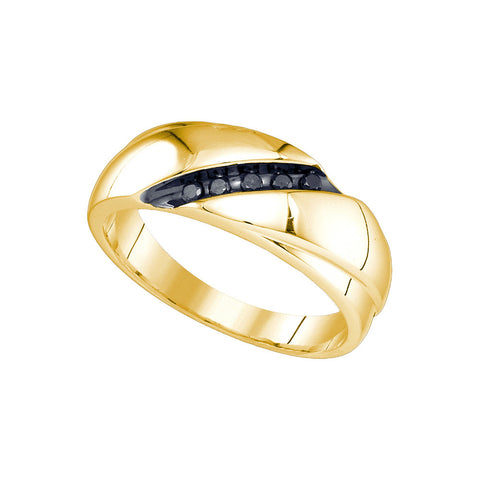 10kt Yellow Gold Mens Round Black Colored Diamond Band Ring 1/10 Cttw 81828 - shirin-diamonds