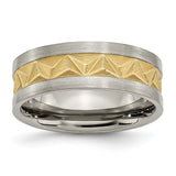 Titanium Brushed and Yellow IP-plated Mens 8mm Band Ring 7.5 Size