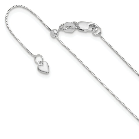 10K White Gold Adjustable .7MM Baby Box Chain (Weight: 1.62 Grams, Length: 22 Inches)