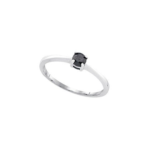 10kt White Gold Womens Round Black Colored Diamond Solitaire Bridal Wedding Engagement Ring 1/4 Cttw 82320 - shirin-diamonds