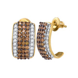 10kt Yellow Gold Womens Round Cognac-brown Colored Diamond Hoop Earrings 1-7/8 Cttw 82345 - shirin-diamonds