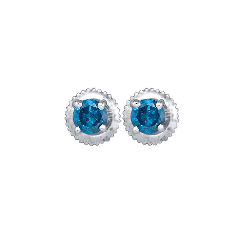 10kt White Gold Womens Round Blue Colored Diamond Solitaire Stud Earrings 1/4 Cttw 82639 - shirin-diamonds