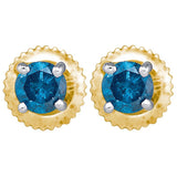 10kt Yellow Gold Womens Round Blue Colored Diamond Solitaire Stud Earrings 1/4 Cttw 82640 - shirin-diamonds