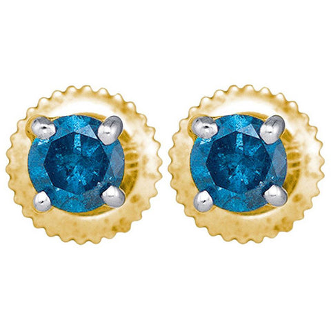 10kt Yellow Gold Womens Round Blue Colored Diamond Solitaire Stud Earrings 1/4 Cttw 82640 - shirin-diamonds