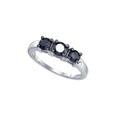 10kt White Gold Womens Round Black Colored Diamond 3-stone Bridal Wedding Engagement Ring 1.00 Cttw 83141 - shirin-diamonds