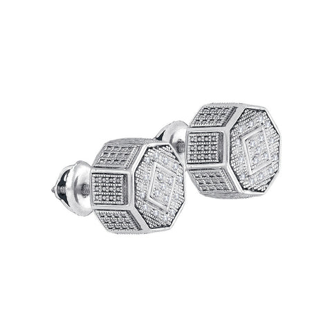 Sterling Silver Unisex Round Diamond Octagon Cluster Stud Earrings 1/10 Cttw 83196 - shirin-diamonds