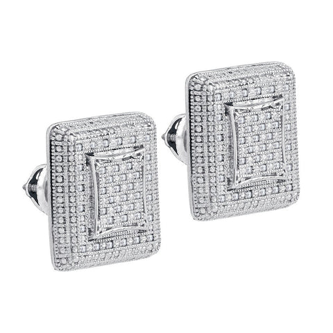 Sterling Silver Unisex Round Diamond Square Cluster Stud Earrings 1/4 Cttw 83199 - shirin-diamonds