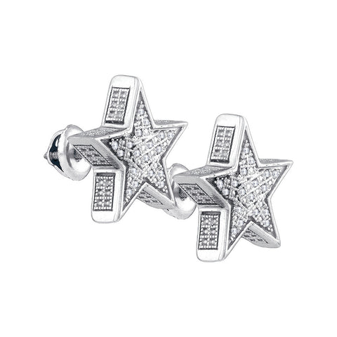 Sterling Silver Womens Round Diamond Star Screwback Earrings 1/8 Cttw 83201 - shirin-diamonds