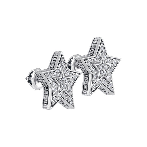 Sterling Silver Womens Round Diamond Star Cluster Stud Earrings 1/10 Cttw 83203 - shirin-diamonds