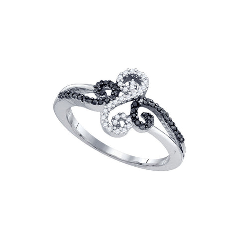 10kt White Gold Womens Round Black Colored Diamond Swirled Whimsical Band Ring 1/5 Cttw 83393 - shirin-diamonds