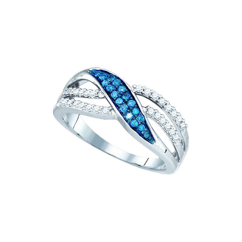 10kt White Gold Womens Round Blue Colored Diamond Band Ring 1/3 Cttw 83409 - shirin-diamonds