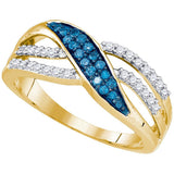 10kt Yellow Gold Womens Round Blue Colored Diamond Band Ring 1/3 Cttw 83428 - shirin-diamonds