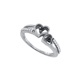 Sterling Silver Womens Round Black Colored Diamond Double Heart Ring 1/5 Cttw 83460 - shirin-diamonds