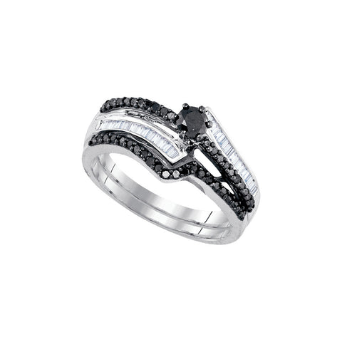 Sterling Silver Womens Round Black Colored Diamond Bridal Wedding Engagement Ring Band Set 5/8 Cttw 83512 - shirin-diamonds