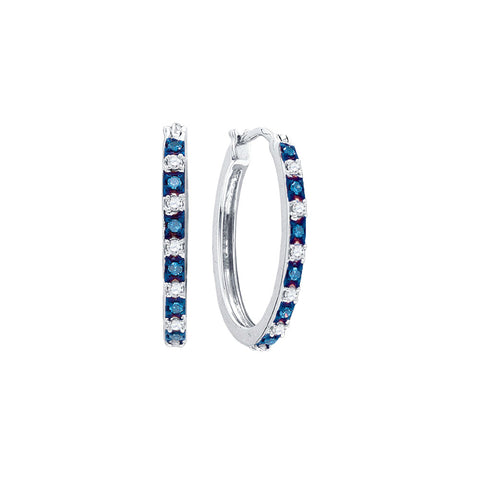 Sterling Silver Womens Round Blue Colored Diamond Hoop Earrings 1/4 Cttw 83594 - shirin-diamonds