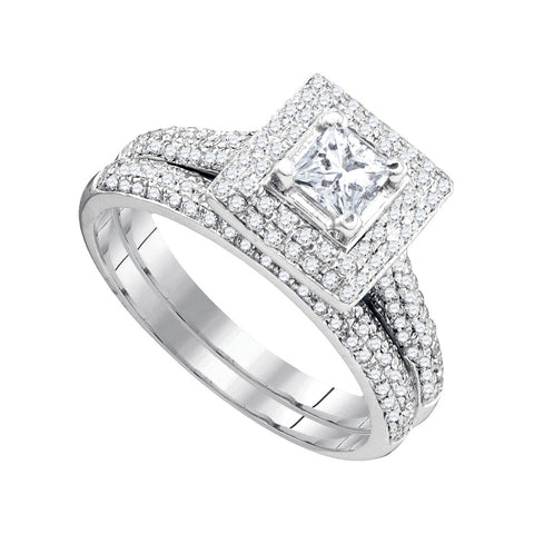 14kt White Gold Womens Diamond Princess Bridal Wedding Engagement Ring Band Set 1/3 Cttw 83621 - shirin-diamonds