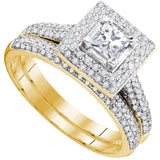 14kt Yellow Gold Womens Diamond Princess Halo Bridal Wedding Engagement Ring Band Set 1/3 Cttw 83634 - shirin-diamonds