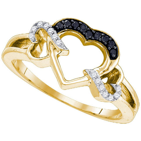 Yellow-tone Sterling Silver Womens Round Black Colored Diamond Heart Love Ring 1/8 Cttw 83741 - shirin-diamonds