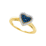Sterling Silver Womens Round Blue Colored Diamond Heart Love Ring 1/5 Cttw 83753 - shirin-diamonds