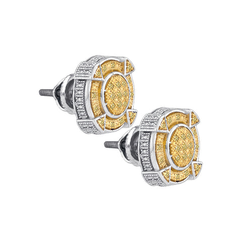 Sterling Silver Womens Round Yellow Colored Diamond Cluster Earrings 1/8 Cttw 83888 - shirin-diamonds