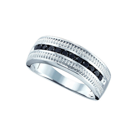 Sterling Silver Mens Round Black Colored Diamond Roped Band Ring 1/2 Cttw 83989 - shirin-diamonds