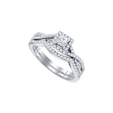 14kt White Gold Womens Princess Diamond Twist Bridal Wedding Engagement Ring Band Set 5/8 Cttw 84060 - shirin-diamonds