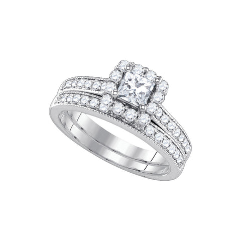 14kt White Gold Womens Princess Diamond Halo Bridal Wedding Engagement Ring Band Set 1-1/4 Cttw 84106 - shirin-diamonds