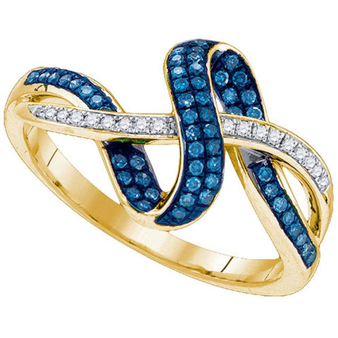 10kt Yellow Gold Womens Round Blue Colored Diamond Band Ring 1/4 Cttw 84215 - shirin-diamonds
