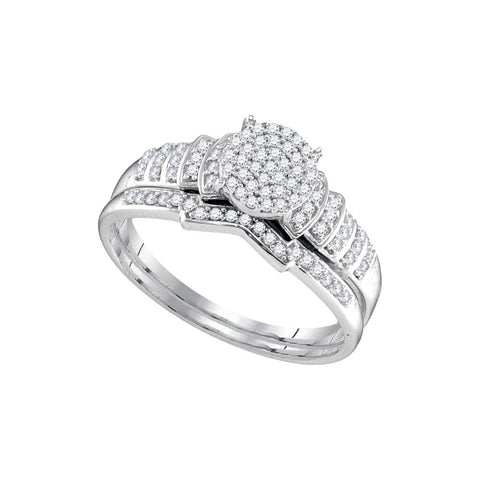 Sterling Silver Womens Round Diamond Cluster Bridal Wedding Engagement Ring Band Set 1/4 Cttw 84288 - shirin-diamonds