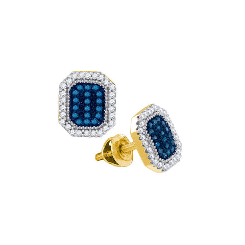 10kt Yellow Gold Womens Round Blue Colored Diamond Cluster Earrings 1/4 Cttw 84420 - shirin-diamonds