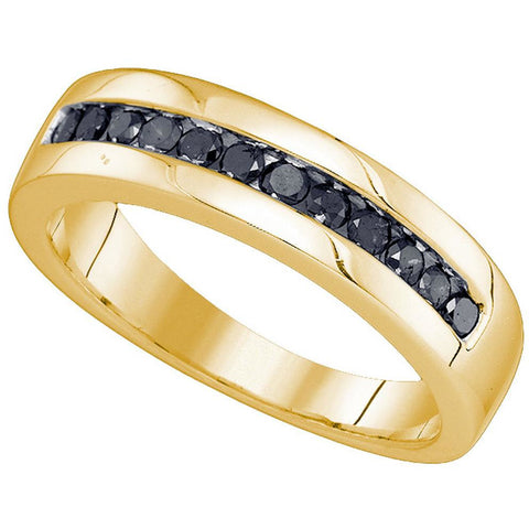 10kt Yellow Gold Mens Round Black Colored Diamond Band Wedding Anniversary Ring 1/2 Cttw 84492 - shirin-diamonds
