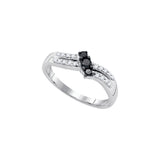 10kt White Gold Womens Round Black Colored Diamond Band Ring 1/4 Cttw 84588 - shirin-diamonds