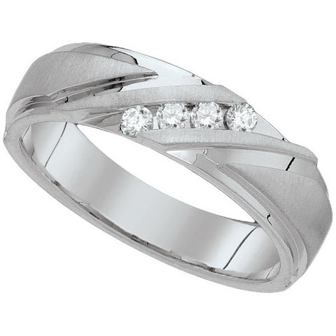 10kt White Gold Mens Round Channel-set Diamond Wedding Anniversary Band Ring 1/4 Cttw 85572 - shirin-diamonds