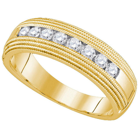 14kt Yellow Gold Mens Round Diamond Milgrain Wedding Anniversary Band Ring 1/2 Cttw 85660 - shirin-diamonds