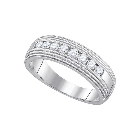 10kt White Gold Mens Round Diamond Milgrain Wedding Anniversary Band Ring 1/2 Cttw 85665 - shirin-diamonds