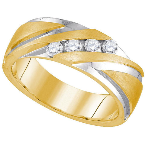 10kt Yellow Gold 2-tone Mens Round Diamond Band Wedding Anniversary Ring 1/3 Cttw 85694 - shirin-diamonds
