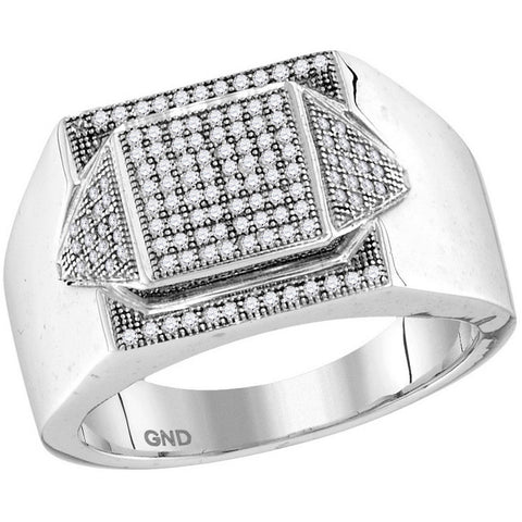 10kt White Gold Mens Round Diamond Elevated Square Cluster Ring 1/3 Cttw 85902 - shirin-diamonds