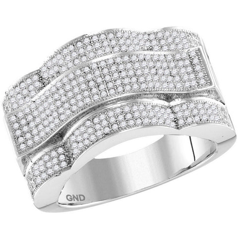 10kt White Gold Mens Round Diamond Domed Rectangle Cluster Ring 1.00 Cttw 85963 - shirin-diamonds