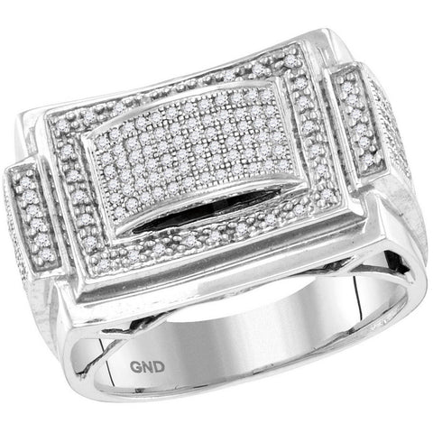 10kt White Gold Mens Round Diamond Domed Rectangle Frame Cluster Ring 1/2 Cttw 85985 - shirin-diamonds