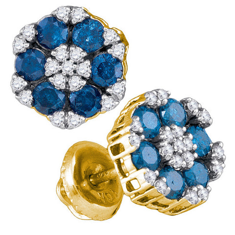 10kt Yellow Gold Womens Round Blue Colored Diamond Cluster Screwback Earrings 1.00 Cttw 86385 - shirin-diamonds
